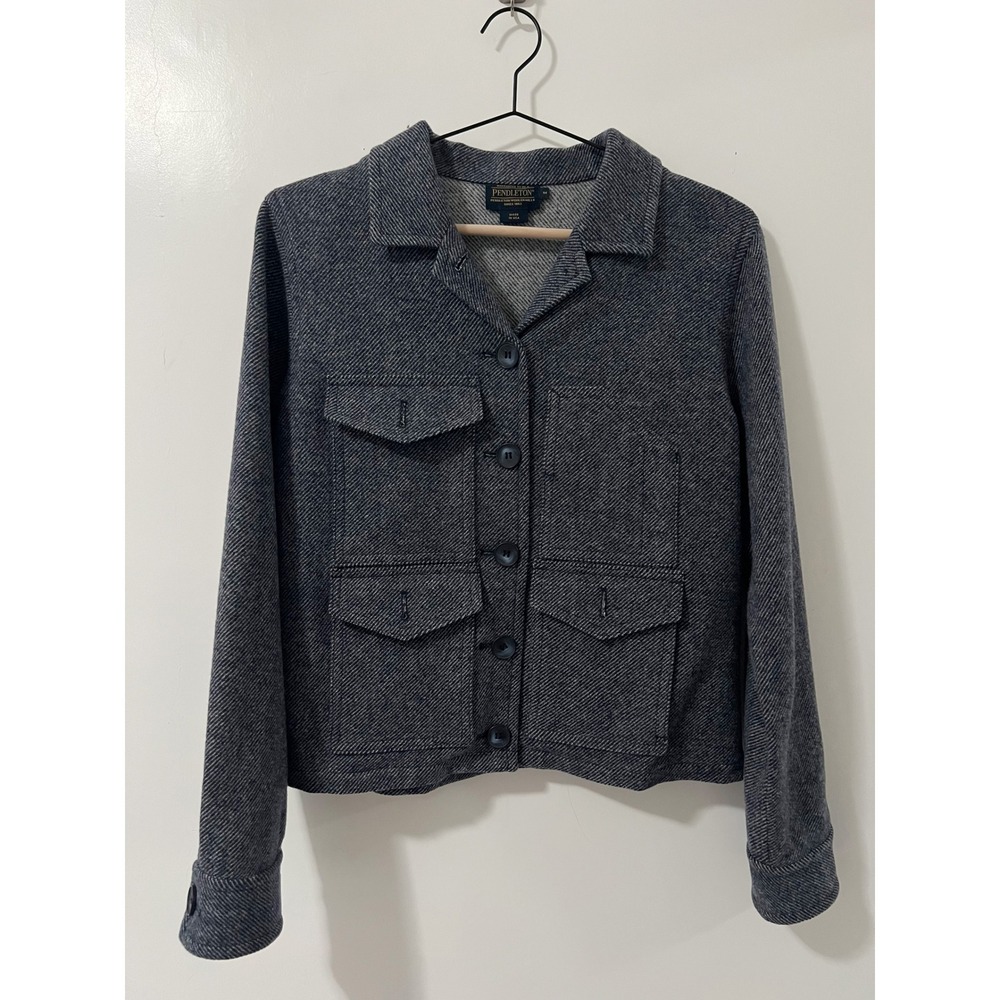 Pendleton Woolen Mills Blue Herringbone Wool Chore Jacket Made in USA Medium